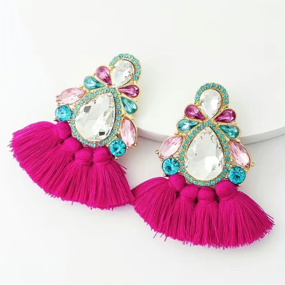 Boho Fan-Shaped Tassel Alloy Earrings - Picture 3 of 7
